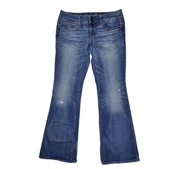 American Eagle Stretch Low Rise Artist Bootcut Jeans Distressed 6S - Picture 1 of 8